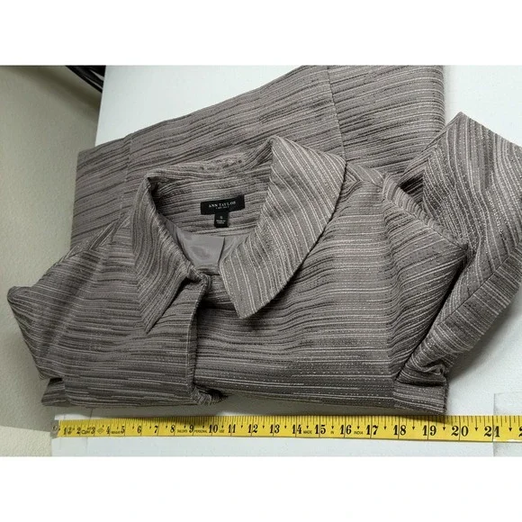 Ann Taylor Jacket Womens Small Gray Taupe Textured Blazer Snap Front Office Work - Picture 9 of 10